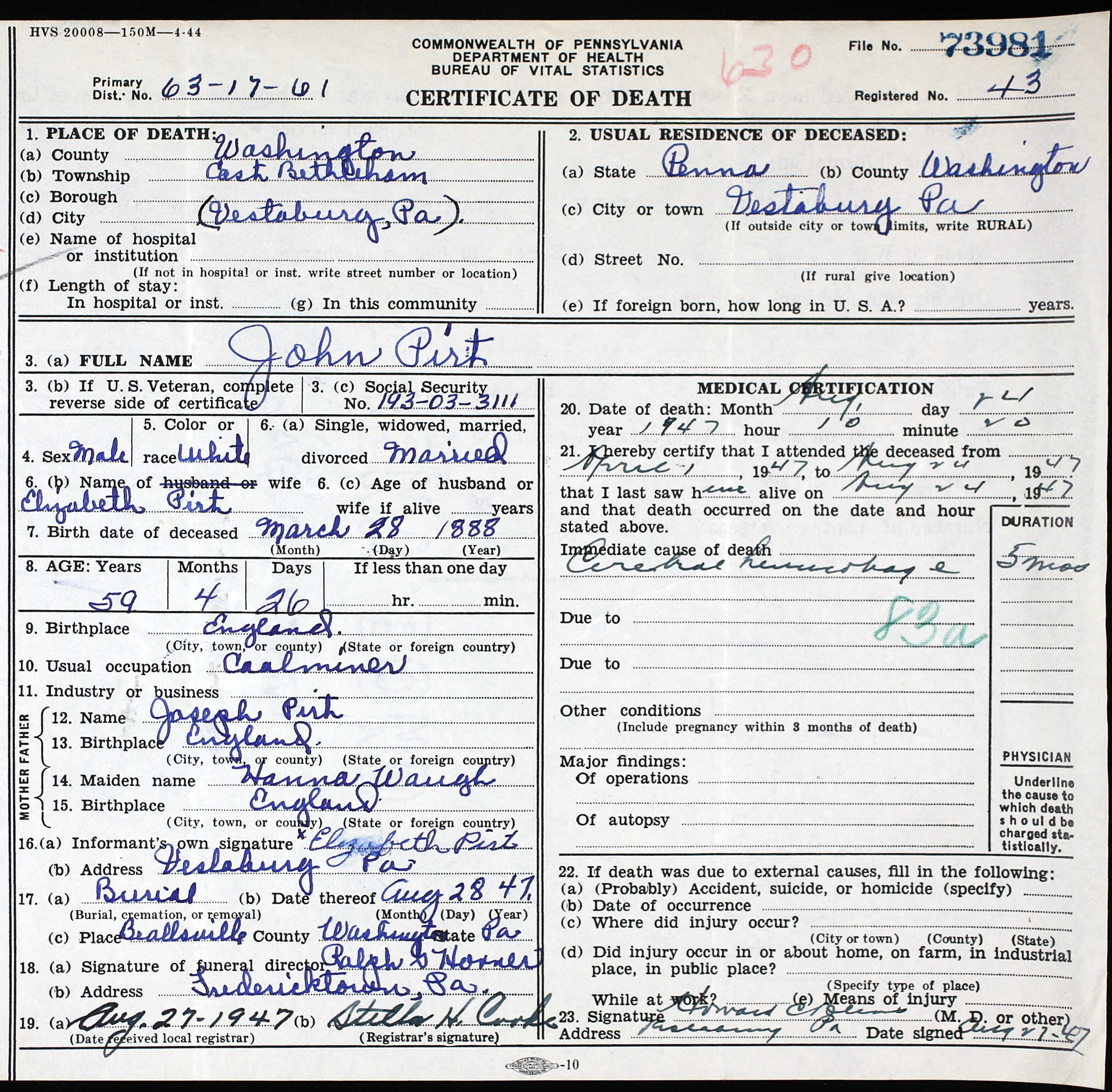 death certificate